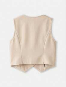 Maija Apricot Asymmetric Sleeveless Vest Cardigan, Comfortable Casual Minimalist Design Outerwear Casual - Apricot - View 8