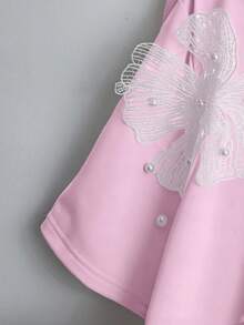 SHEIN Tall CURVE 夏季大码圆领T恤，饰有串珠花卉图案 - 粉色 - 查看 3