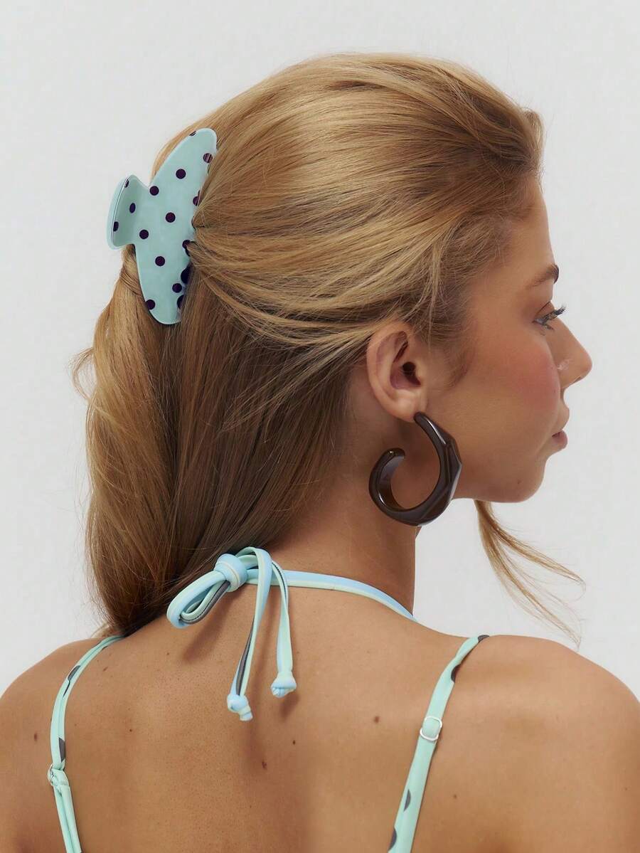 MUSERA Polka Dot Stripe Printed Acrylic Claw Clip 2 Pieces Multipack Cute Summer Beach Going Out Daily Spring Holiday Accessory - Multicolor - View 1