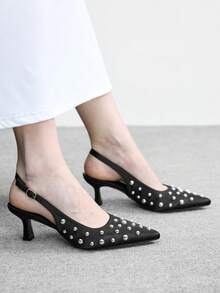 CUCCOO BIZCHIC Giày cao gót mũi nhọn quai hậu thời trang có đinh tán dành cho nữ. - màu đen - Xem 5