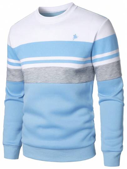 Manfinity Homme Men's Pullover Sweatshirt, Color Block Casual Pullover Sweatshirt