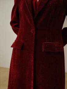 ZEYLAH Women's Corduroy Lapel Collar Fashionable Versatile Long Sleeve Trench Coat, Suitable For Autumn/Winter Outings - Red - View 2