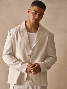 Musero Long Sleeve Lined Revere Collar Linen Blazer Jacket Double Flap Pocket Tailoring Spring Summer Essentials - Apricot - View 1