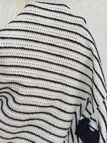 SHEIN Maternity Two-Piece Set,Black And White Striped V-Neck Tie Front Top & Shorts With Adjustable Waist,Summer Boho Beach Holiday Pregnant Women Outfit - Black and White - View 7