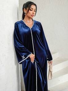 Al Najma 保守休闲女式阿拉伯风格连衣裙 - 寶藍色 - 查看 3