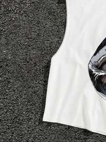 Manfinity ZONE917 Áo tank top dáng rộng màu trắng in hình môi kim loại, thích hợp mặc mùa hè, dành cho nam giới. - trắng - Xem 4