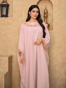 DAZY Elegantes Damen Farbblock Pailletten Patchwork Fransen Kleid, Frühling/Sommer, Hochzeitsgast Kleid für Frauen - Pink - Übersicht 6