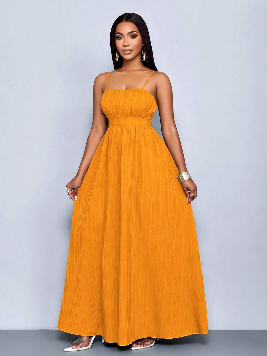 SOLERSUN Đầm maxi mùa hè phong cách Boho hở lưng dành cho nữ, đầm dài thướt tha thanh lịch, đầm nhiệt đới thích hợp cho kỳ nghỉ. - Màu Cam cháy - Xem 1