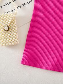 SHEIN Babygirl Cute Casual Vacation Knit Fuchsia Camisole Dress - Hot Pink - View 6