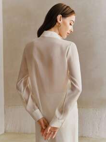 Anewsta Women's Elegant Fashion Mesh Patchwork Embroidered Pearl Blouse Sheer Shirt Elegant Blouses - White - View 2