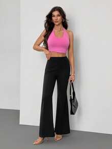 SHEIN Tall 低腰纯色喇叭修身西装裤，适合派对、性感优雅的约会之夜，秋冬季穿着。 - 黑色 - 查看 5