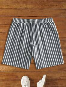 HIMLAND 男士条纹抽绳腰带休闲百搭日常短裤 - 灰色 - 查看 3