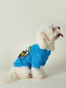 PETSIN 1pc White Small Clothes With Letter Question Mark Print Pet, Blue Thick Warm Pet Clothes Without Hat - Blue - View 5