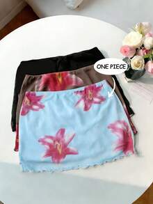 GlowEve Women's Casual Elegant Mesh Printed Ruched Bodycon Skirt, Suitable For Vacation & Beach - Blue - View 1