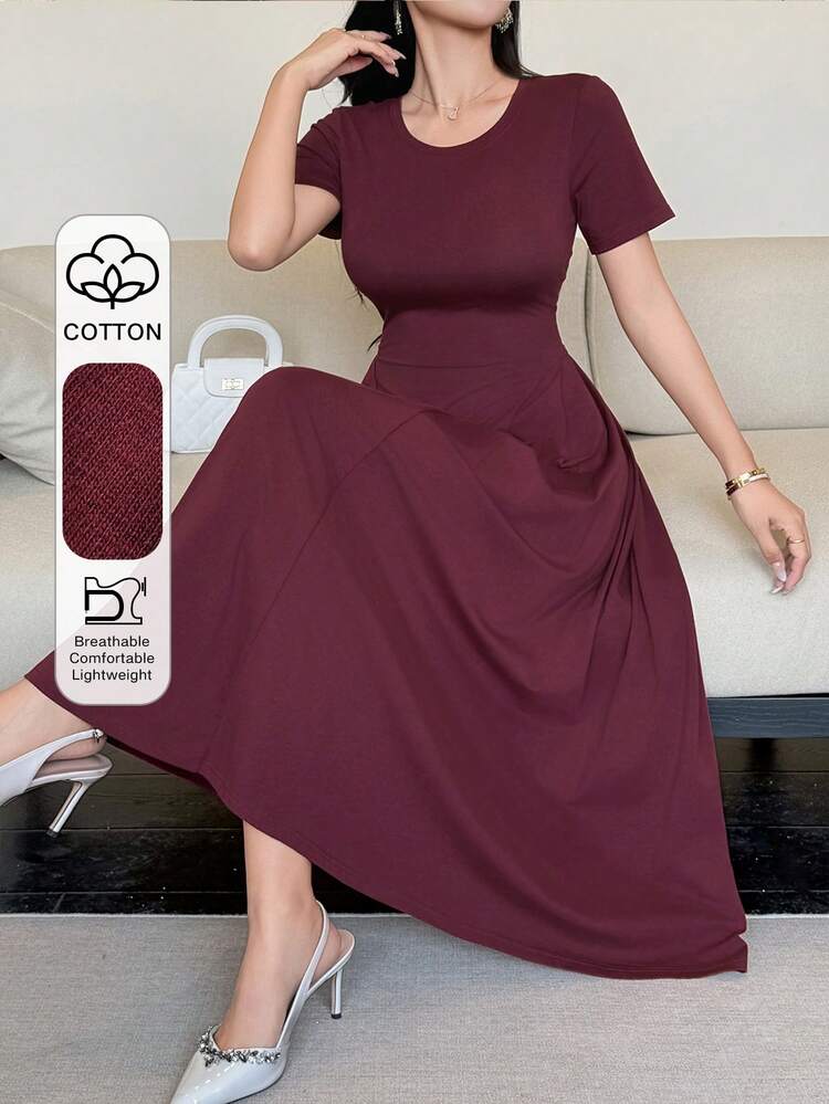Women's Elegant Solid Color T-Shirt Midi Dress, Summer Wedding Guest Dress Sundress