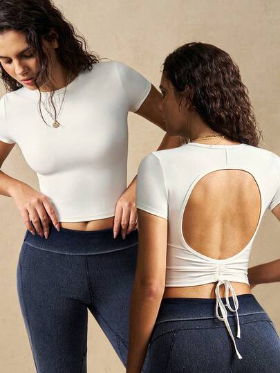 VARSIVA Pure White Backless Women's Cropped Sports Top, A Basic And Simple Cropped Sports Top. Suitable For Fitness, Yoga, Pilates, Running, And Everyday Wear. It's Suitable For All Seasons.