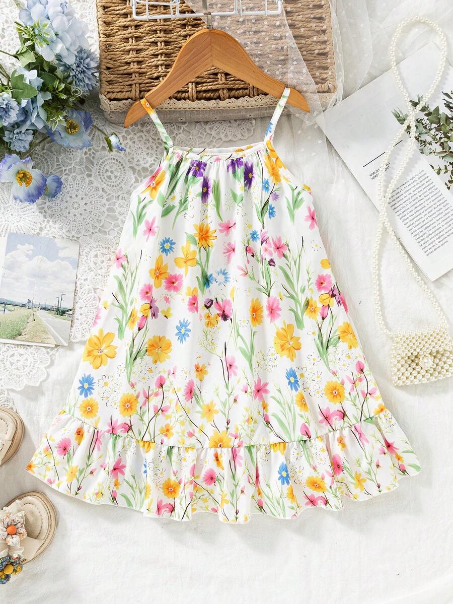Sparklyn Young Girls Floral Print Casual/Holiday A-Line Camisole Dress - Multicolor - View 1