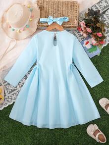 Sky Blue,Autumn,Elegant,Traditional,Wedding Girls Blue Butterfly Dress,Arabic Kids Sequin Long Sleeve Moroccan Caftan,Prayer Abaya Kids Summer Outfit - Blue - View 2