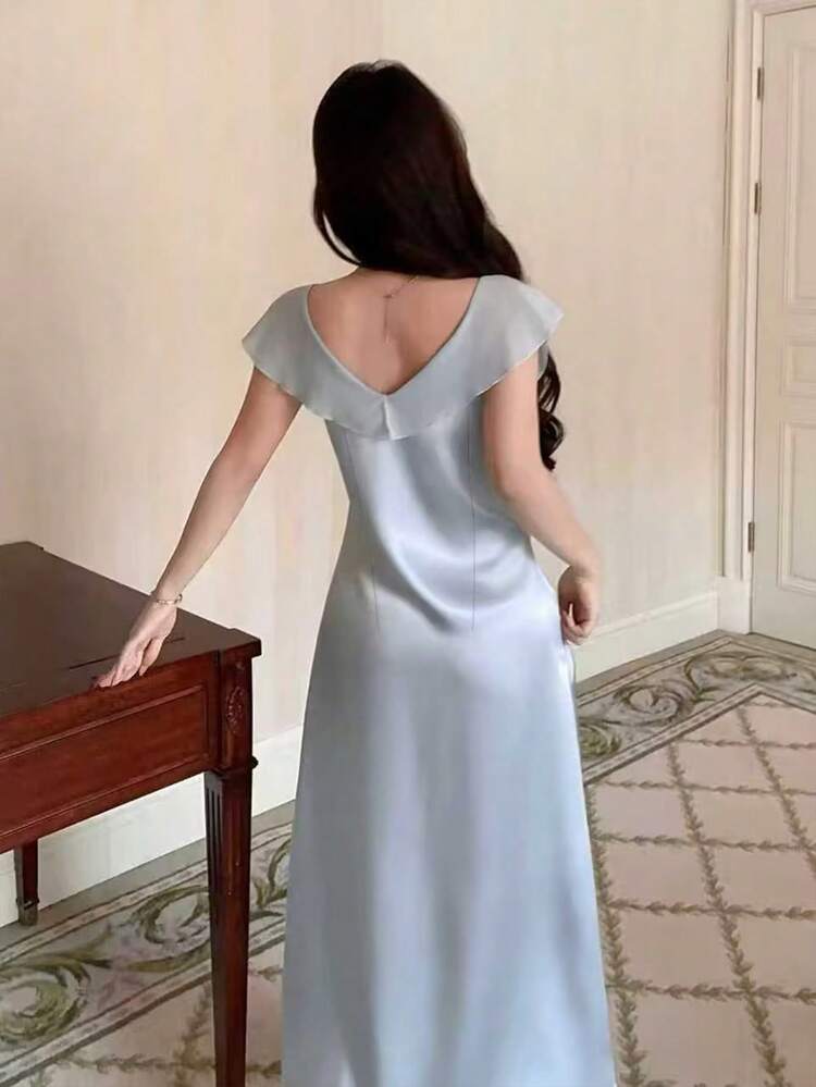 Satin Chiffon Patchwork Waist Maxi Nightgown For Women