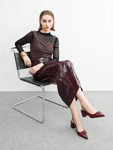 CUCCOO BIZCHIC Casual Solid Color Chunky Heel Backless Women Pumps Spring Shoes - Burgundy - View 10