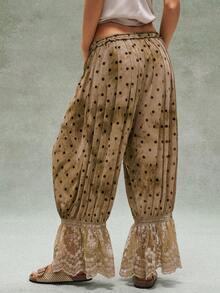 Bohemela Women's Casual Loose Polka Dot Print Lace Patchwork Pants - Multicolor - View 6
