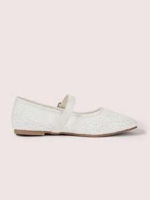 CUCCOO DOLLMOD Women's Shoes Mesh Embroidery Decorative Flat Bottom Mary Jane - off-white - View 10