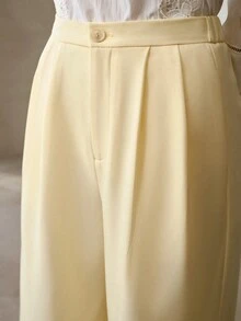 MOTF PREMIUM FOLD PLEATED CREAM YELLOW CASUAL SUIT PANTS - Light Yellow - View 5