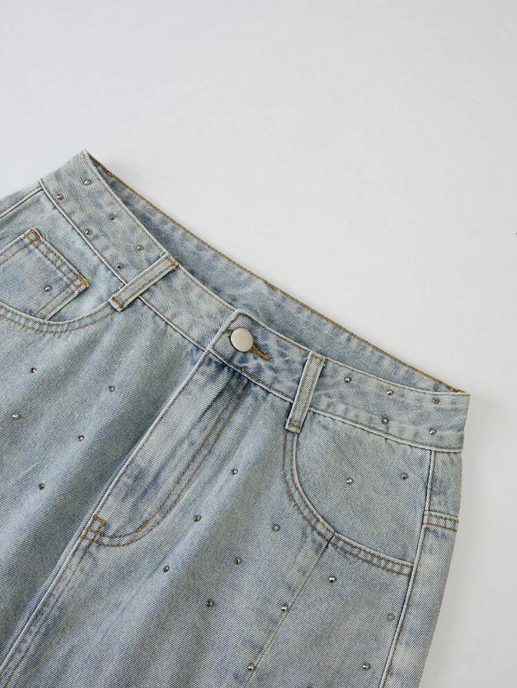 GlowEve Women's Solid Color Minimalist Casual Denim Skirt - Blue - View 4