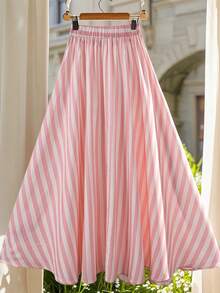 Elenzga Women's Striped Print Elegant & Fashionable A-Line Skirt, Spring/Summer - Pink - View 2