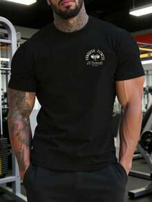 GymBeat Men's Casual Printed Round Neck Short Sleeve T-Shirt - Black - View 1