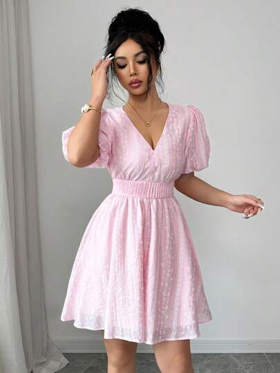 Modelyn Vestido corto elegante de mujer con estampado de rayas y mangas de pétalos, para primavera/verano