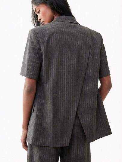 ATUI Studio Women's Casual Commuter Striped Short Sleeve Blazer