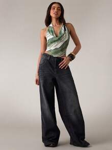 SHEIN BAE Women's Sexy Striped Halter Backless Camisole Top For Summer - Olive Green - View 4