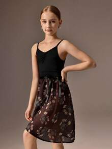 SHEIN Tween Girls' Solid Color Ballet Leotard, Sporty & Comfortable Stretchy Design - Black - View 5