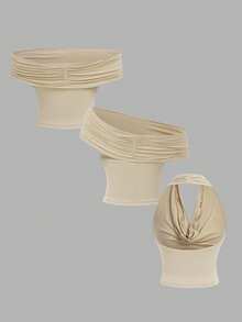 MOD Set Of 3 Versatile And Stylish Solid Color Pleated Tank Tops For Summer - White - View 6