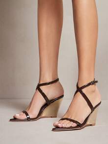 SHUZIA Women's Comfort Minimalist Ankle Strap Wedge Sandals Valentine's Day - Chocolate Brown - View 2