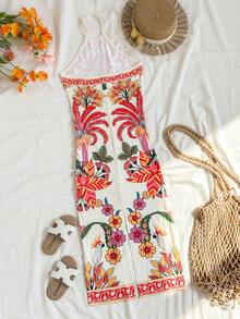 Travachic KIDS Tween Girls' Summer Vacation Casual Floral Print Halter Dress - Multicolor - View 2