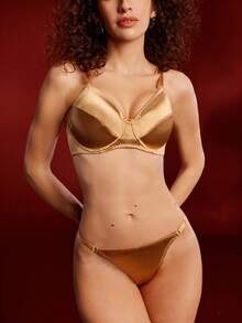 Bronze-Tone Sexy Fashion Alluring Underwire Bra And Low-Waist Thong Panty Set For Women - Bronze - View 4