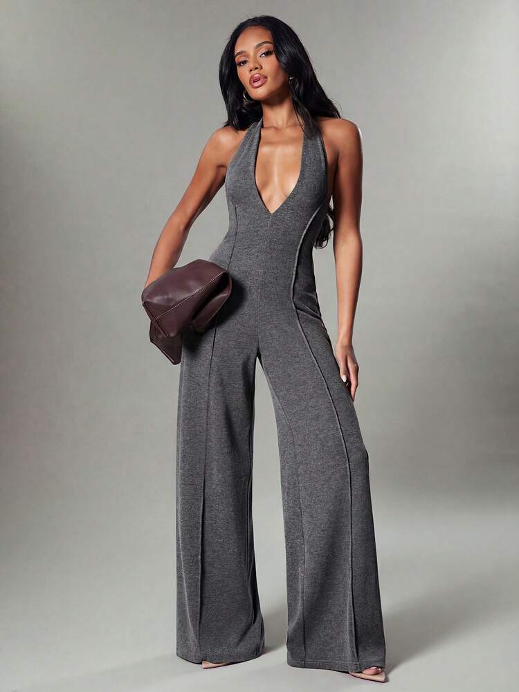 Hauture Women's Sexy Casual Halter Neck Rib Seam Overlock Detail