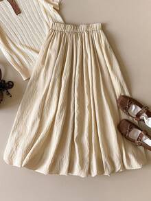 Muvela New Apricot Elastic Waist Puff Skirt, Spring/Summer - Apricot - View 4