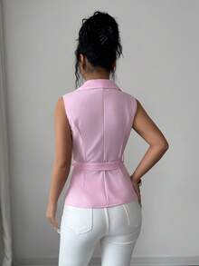 Elenzga Sleeveless Elegant Romantic Delicate Women's Thin Blazer - Pink - View 2