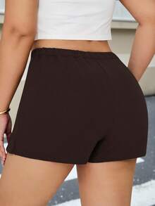 SHEIN EZwear 大码女式巧克力棕色简约A字裙裤，休闲日常穿着，冬季 - 巧克力棕 - 查看 2