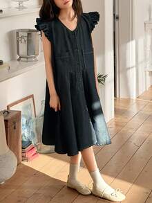 DAZY Vestido de mezclilla para niñas - Azul lavado oscuro - Ver 5