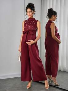 Momance Women's Elegant Sleeveless Round Neck Jumpsuit, Spring/Summer - Burgundy - View 1