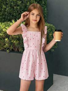 Firerie Kids Firerie Kids Tween Girl Striped Square Neck Cap Sleeve Loose Jumpsuit For Vacation - Multicolor - View 4