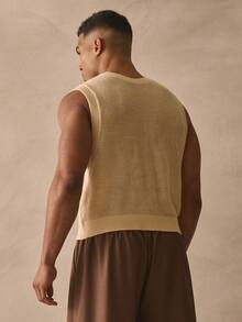 Musero Loose Gauge Knit Wide Shoulder Sleeveless Thick Seam Detailing Fitted Vest Top Tank Top Style Spring Summer Essentials - Yellow - View 4