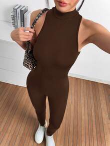 SHEIN EZwear 棕色针织无缝无袖连体裤 - 棕色 - 查看 5