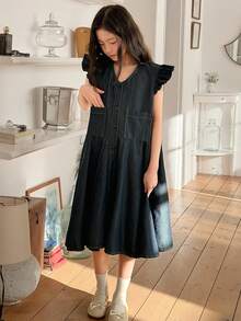DAZY Vestido de mezclilla para niñas - Azul lavado oscuro - Ver 7