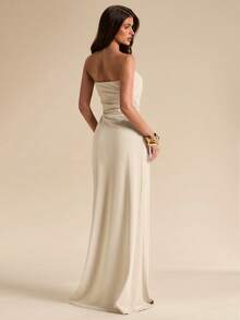 SHEIN BAE 杏色无袖修身针织长裙，简约优雅连衣裙，夏季休闲连衣裙 - 杏色 - 查看 2