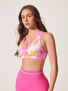 Core Rhythm Áo ngực thể thao không đường may, cổ chữ V, lưng chéo, in họa tiết nhuộm tie-dye - Nhiều màu - Xem 3